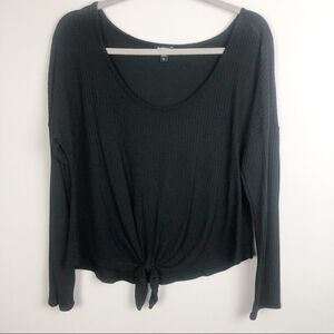 EXPRESS | Waffle Knit Black Long Sleeve Top Tie Front Scoopneck Women’s Large